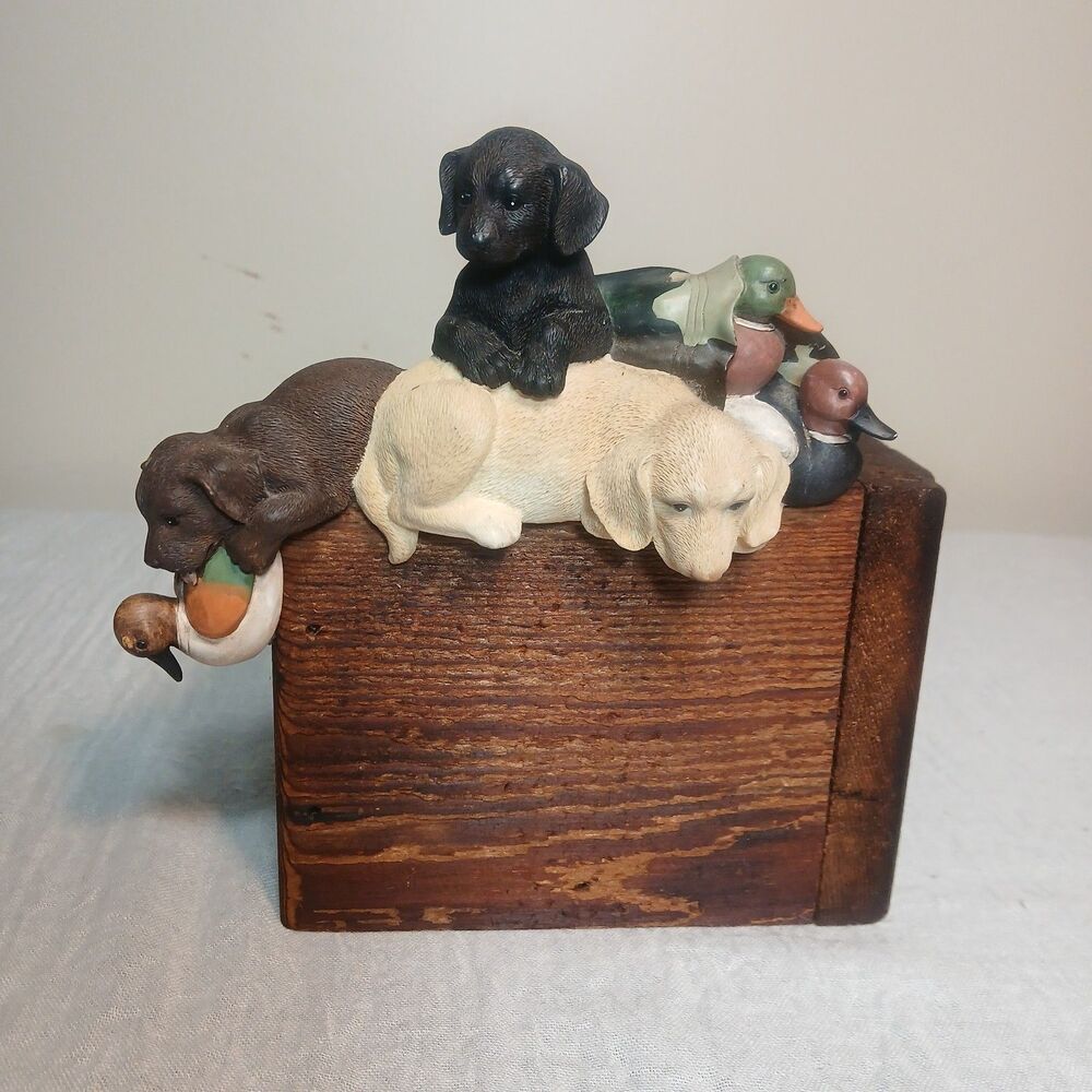 Vtg Castagna Labrador Retriever Rustic Wooden Box Storage Caddy 7"×5.5"×5.5"